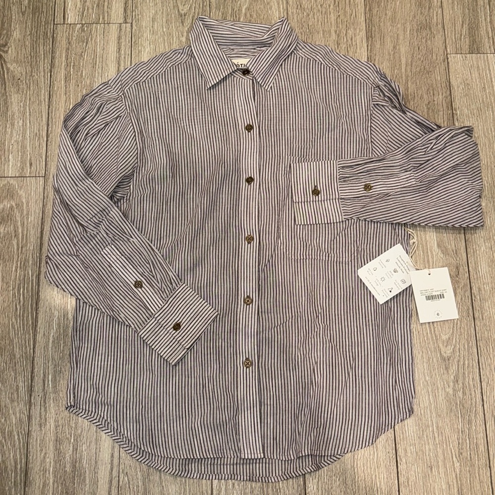 NWT! Etica button down striped collarded blouse, size XS